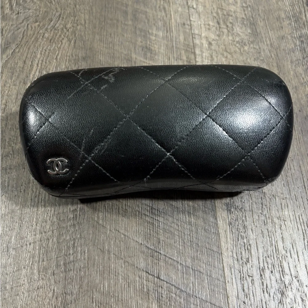 CHANEL Black Leather Quilted Eyewear Case